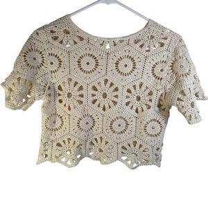 Rebellion Again Crochet Crop Top XS Boho Cottagecore Light Academia Cotton